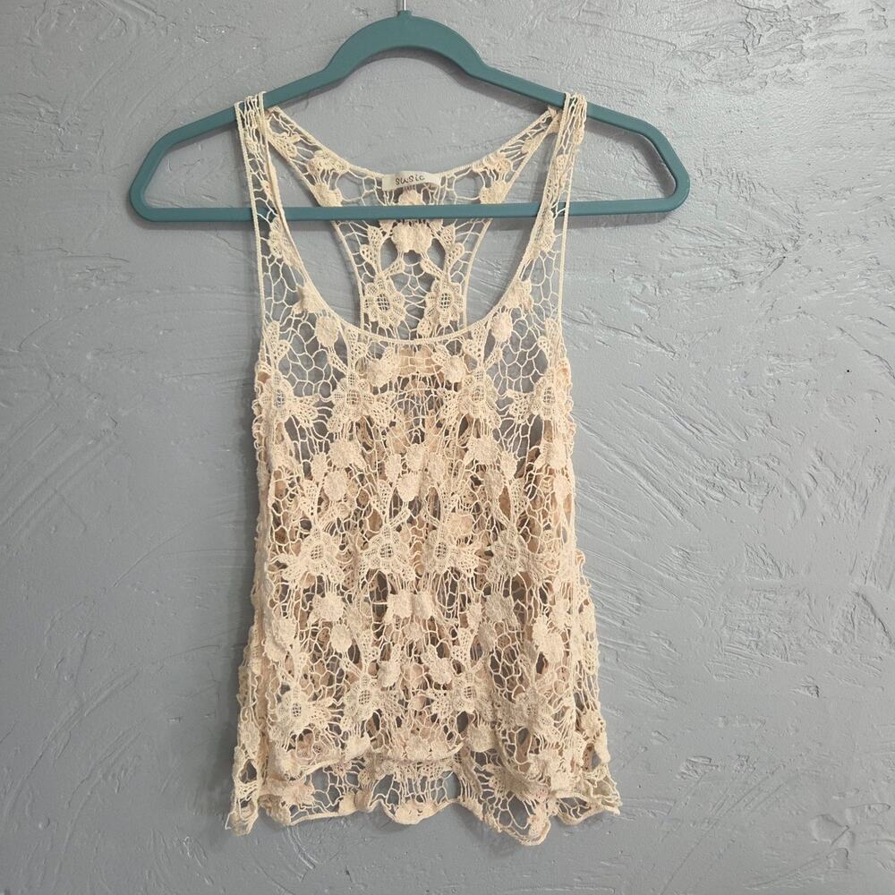 Susic cream colored lacy see through tank top woman's size S
